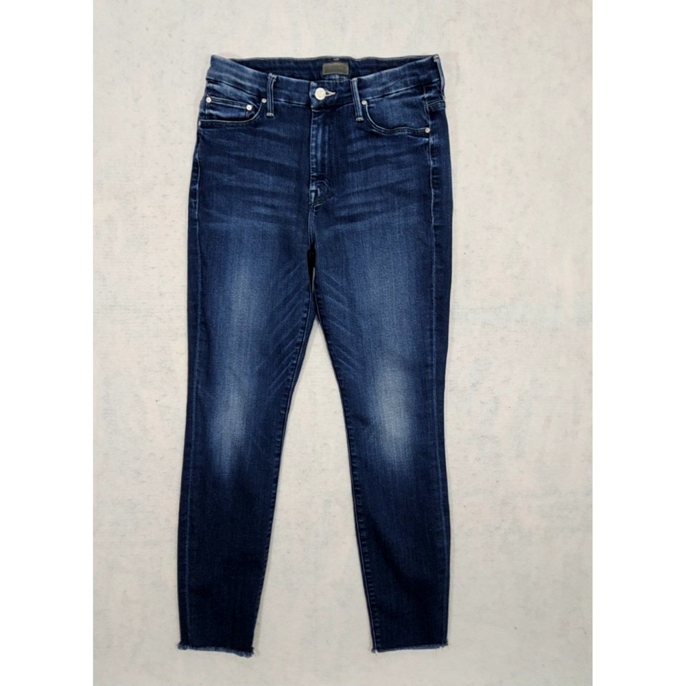 MOTHER Jeans Women 27 Whisker Blue High Waisted Looker Ankle Fray Tongue Chic